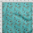 thumbnail image 3 of oneOone Cotton Cambric Turquoise Blue Fabric Flower & Leaves Watercolor Sewing Craft Projects Fabric Prints By Yard 56 Inch Wide, 3 of 4