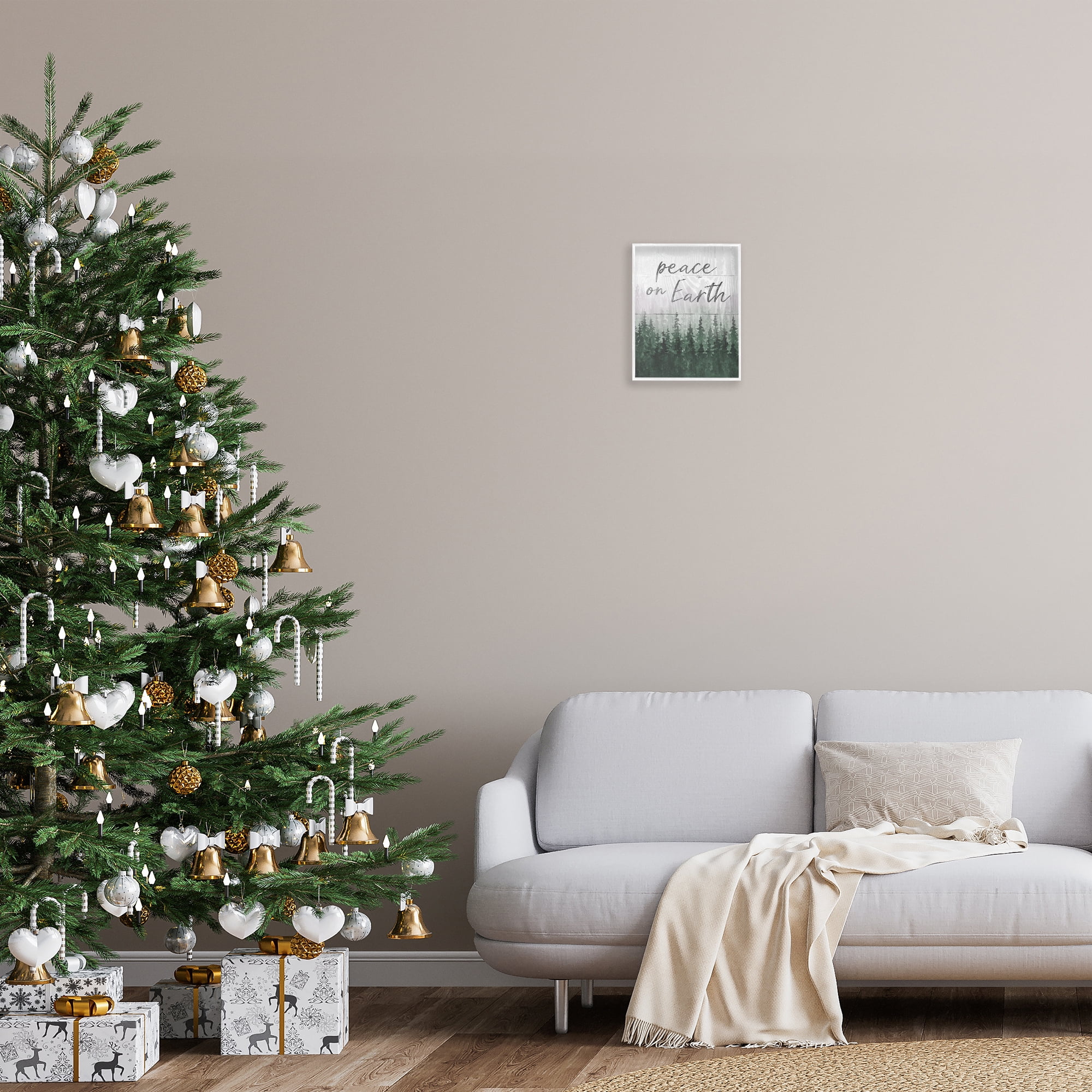 Stupell Industries Rustic Peace on Earth Holiday Painting White Framed Art Prints Wall Art, 11 x 14