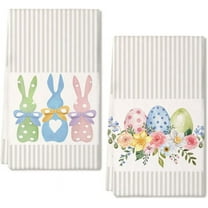 pogooe Easter Kitchen Towels Set of 2,Beige Pink Bunny Floral Eggs Dish Towels 18x26 Inch Drying Dishcloth,Farmhouse Home Seasonal Spring Decorations AD217