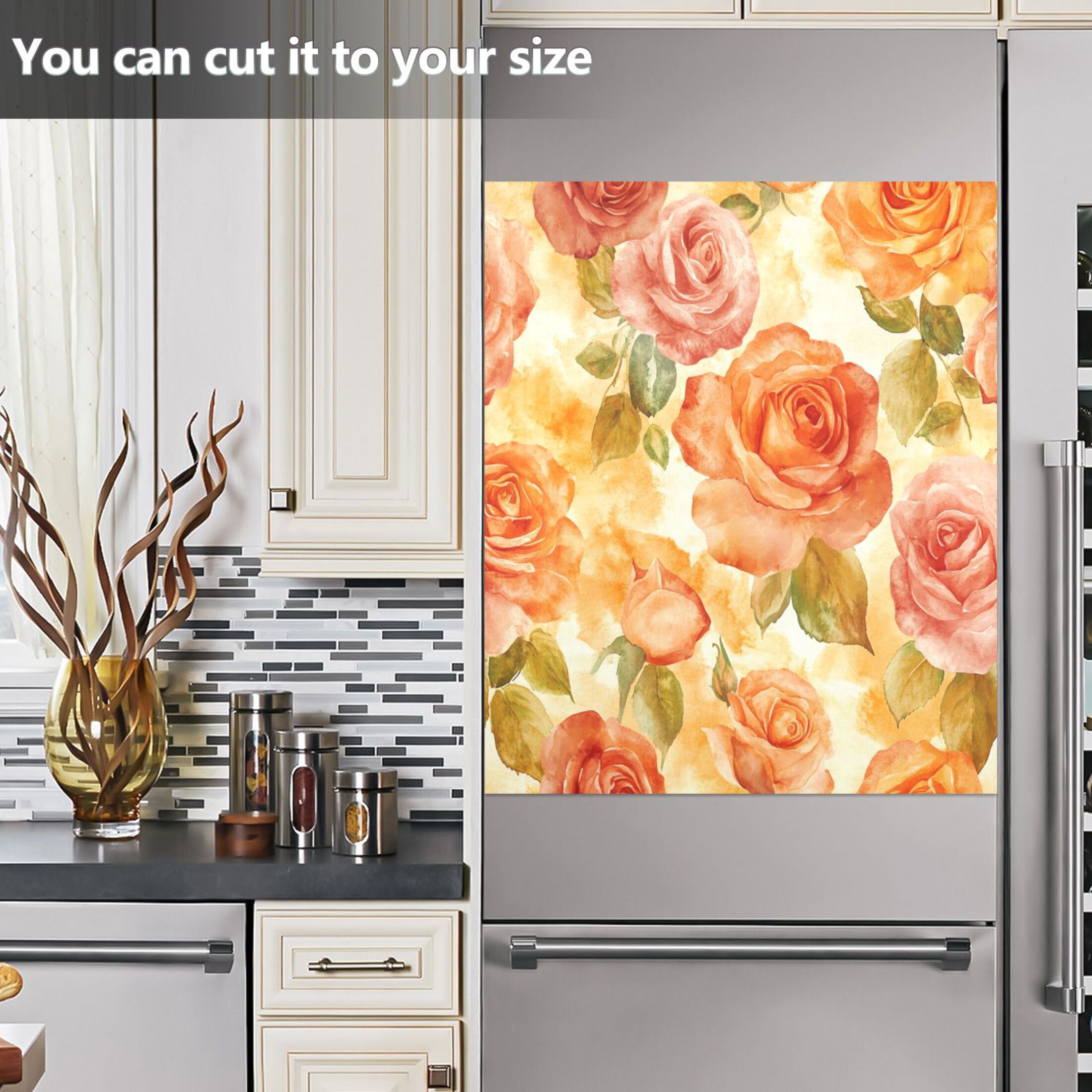 Dishwasher Magnetic Sticker 23x26 Inch Refrigerator Magnetic Sticker Washing Machine Magnetic Sticker Kitchen Panel Magnetic Sticker Home Decor Cartoon Orange Roses Seamless