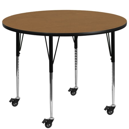 UPC: 0847254081078 | Flash Furniture Wren Mobile 42 Round Oak Thermal Laminate Activity Table – Standard Height Adjustable Legs