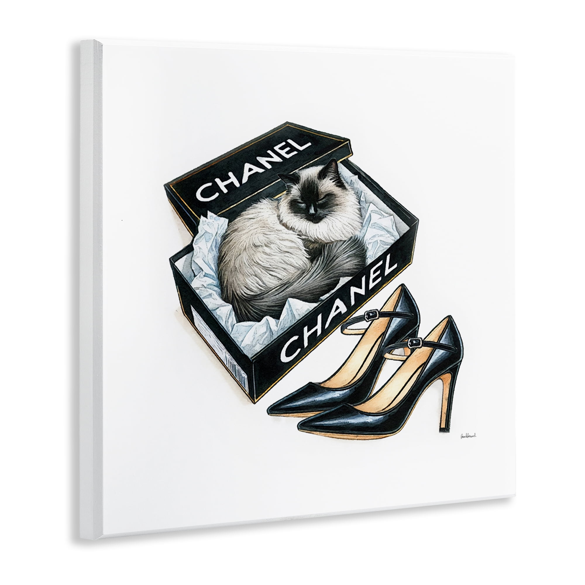 Stupell Industries Cat in Glam Shoebox Animals Painting Unframed Art Print Wall Art, 12 x 12