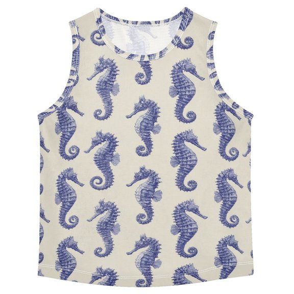 Boys Athletic Quick Dry Tank Tops Boys' Sleeveless T-Shirts Kids Running Vest Indigo Blue Seahorses Pattern 3T