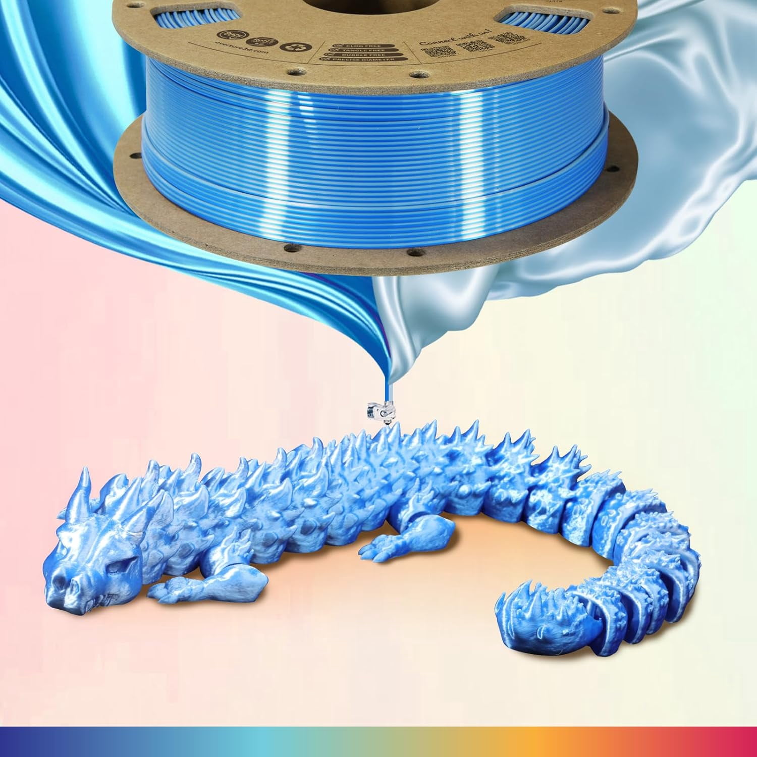Silk PLA Dual Color Filament 1.75mm, Bi-Color Shiny PLA Finish, Smooth & Glossy, 1kg Spool (2.2lbs), Ideal for Cosplay Jewelry & Home Decor (Silk Blue-Silver)