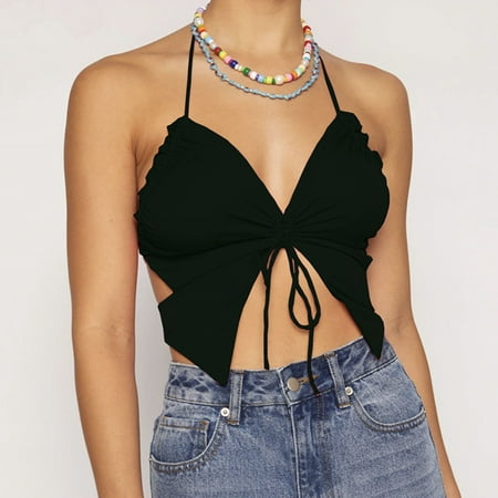 

ELFINDEA Women s Sexy Butterfly Design V-neck Low Cut Corset Lace-up Slim Small Vest Suspender