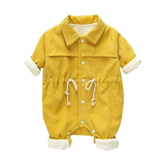 MEZZALL Baby Girls Boys Thick Warm Jumpsuit Draw String Solid Color Soft Dailywear, Yellow, 12-18 Months