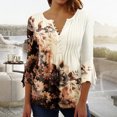 thumbnail image 2 of Blusa de verano para mujer con estampado de pliegues sexy y mangas 3/4 con cuello en V y botones OAVQHLG3B Store  lin121212, 2 of 5