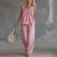 thumbnail image 5 of Beach Vacation Outfits for Women Womens Ruffle Linen 2 Piece Outfits Summer V Neck Sleeveless Blouse Tops with Drawstring Baggy Pants Beach Vacation Wear M, 5 of 6
