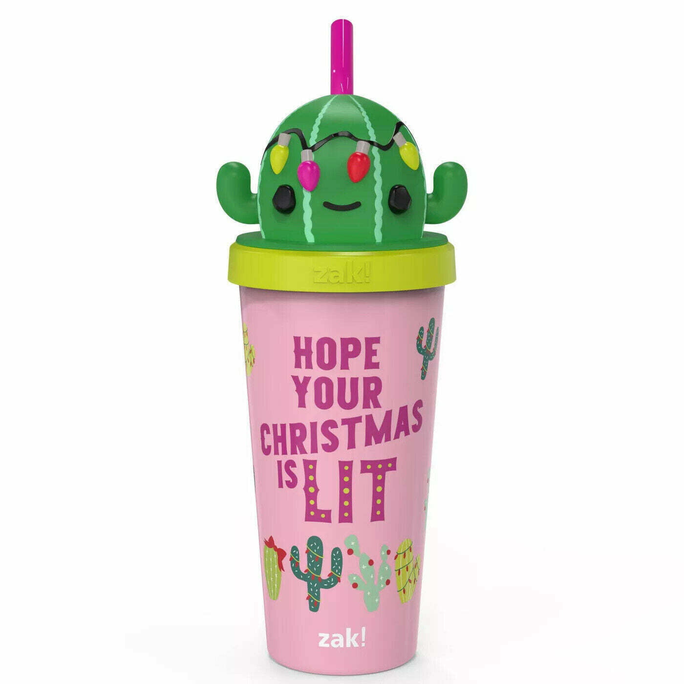 Zak Designs Fun Holiday Christmas 18 oz Tumbler with Straw - Cactus