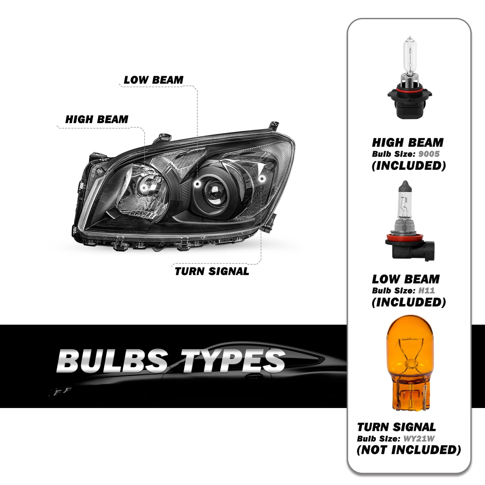 For 2009-2012 Toyota RAV4 RAV-4 Black Headlights Clear Corner Headlamps LH&RH