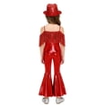 thumbnail image 3 of Moggemol Combinaison Évasée à Sequins pour Filles avec Chapeau Fedora pour Jazz Hip Hop Disco Danse Rouge 6, 3 of 6