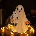 thumbnail image 6 of PoyoKee Halloween Patchwork Ghost, Vintage Ghost with Pumpkin Basket Halloween Decorations, Cute Stuff Figurines Fall Decor for Mantel Shelf Entryway, 6 of 7