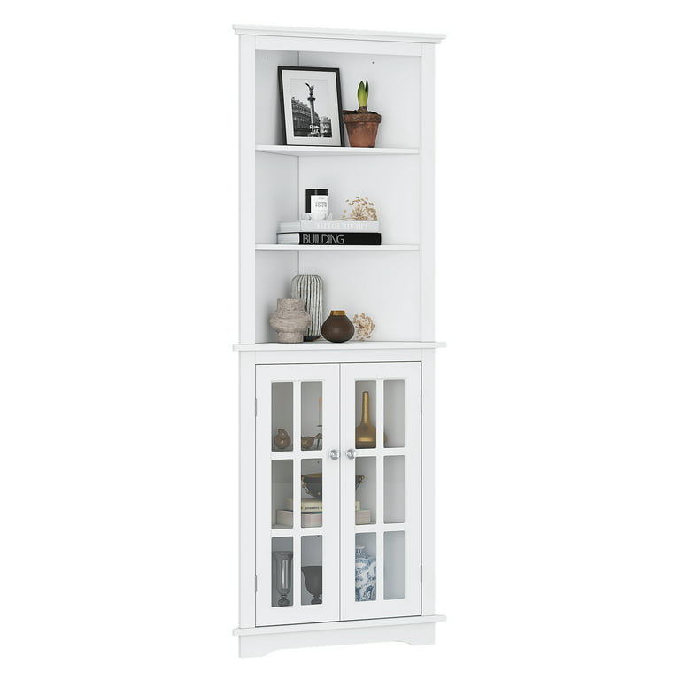 Tall Bathroom Freestanding Corner Cabinet With Door And Adjustable Shelves,  Gray - ModernLuxe