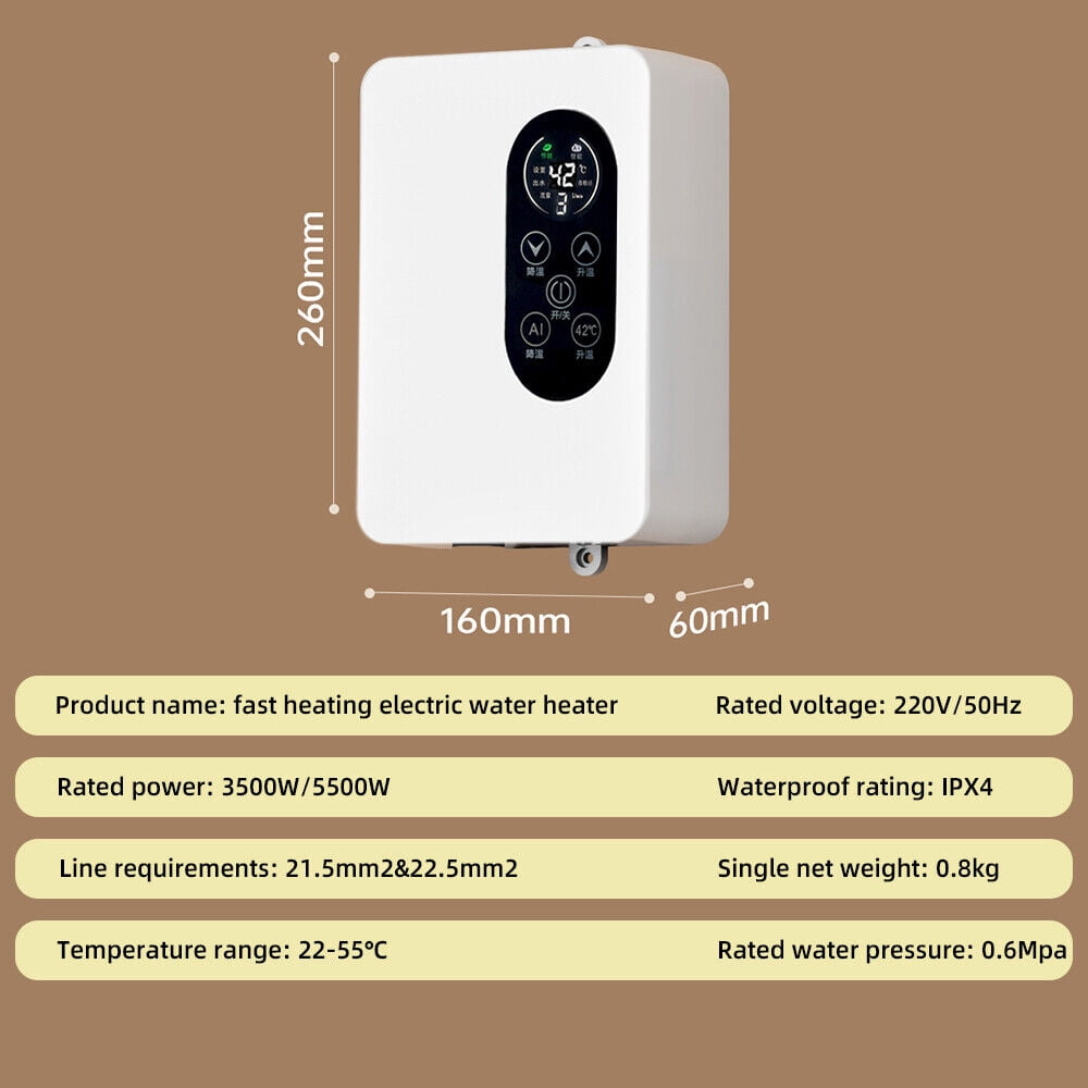 JahyShow Instant Hot Tankless Water Heater Electric Boiler for Shower Bathroom 110V 3400W