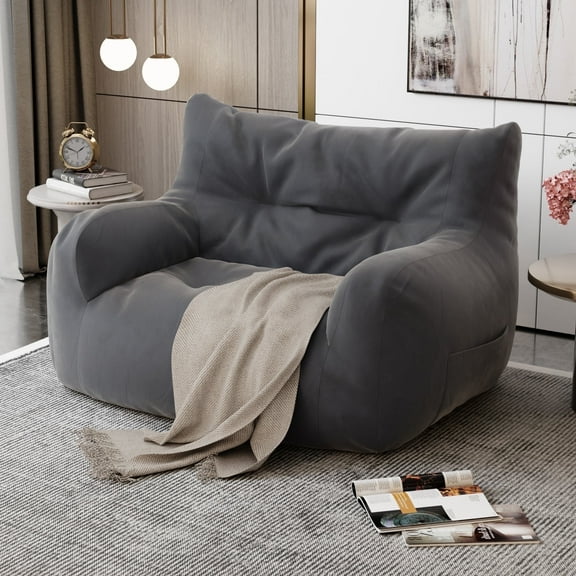 YINIX Corduroy Bean Bag Chair with Side Pocket for Adults,Gray