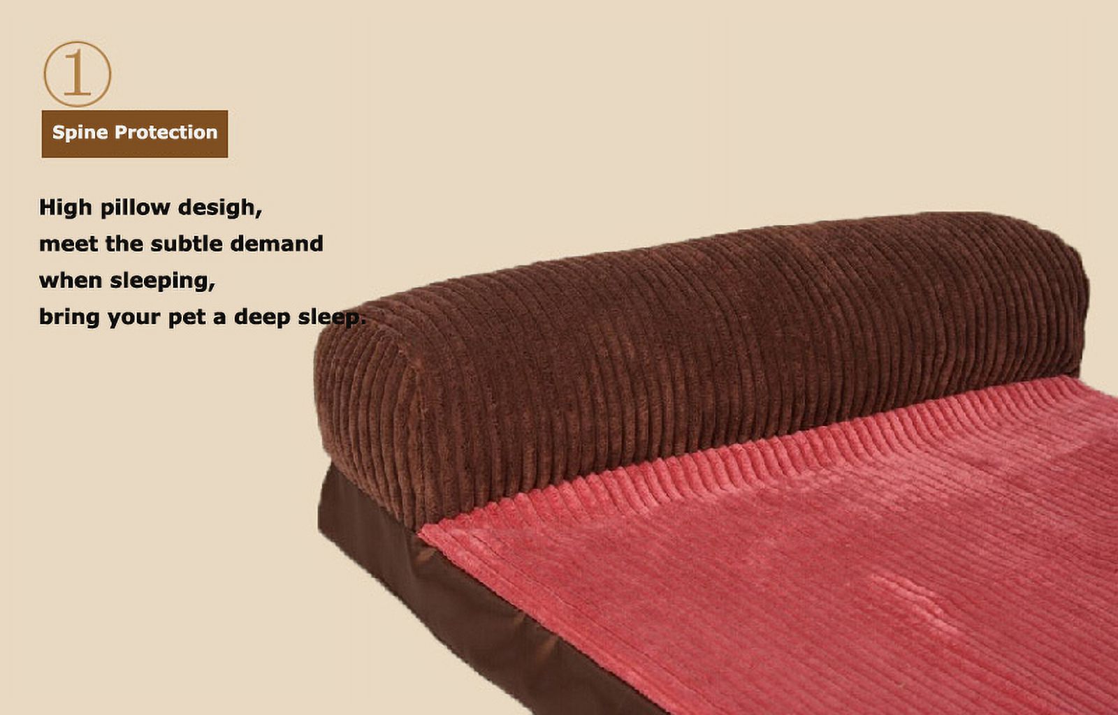 INTBUYING Brown Large Dog Bed with Headrest Edition High Density Thick Foam Pads Large 47.24"*35.4"