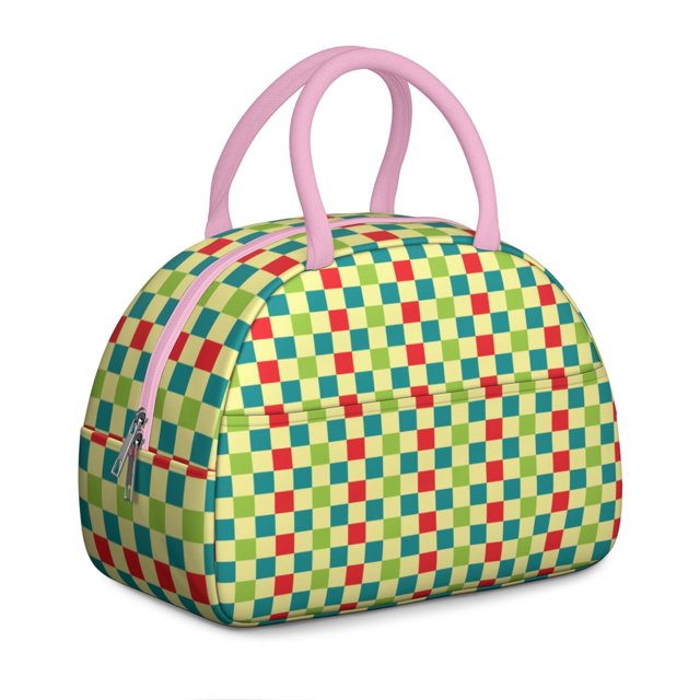 Geometric Plaid Lunch Tote – Abstract and Moroccan-Inspired Checkered Pattern, Insulated and Reusable Lunch Box with Fashionable Flair