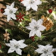 thumbnail image 2 of 20 Pieces Glitter Christmas Tree Ornaments Artificial Wedding Christmas Poinsettia Flowers for Christmas Flowers Tree Wreaths Decor Ornament(Silver), 2 of 12