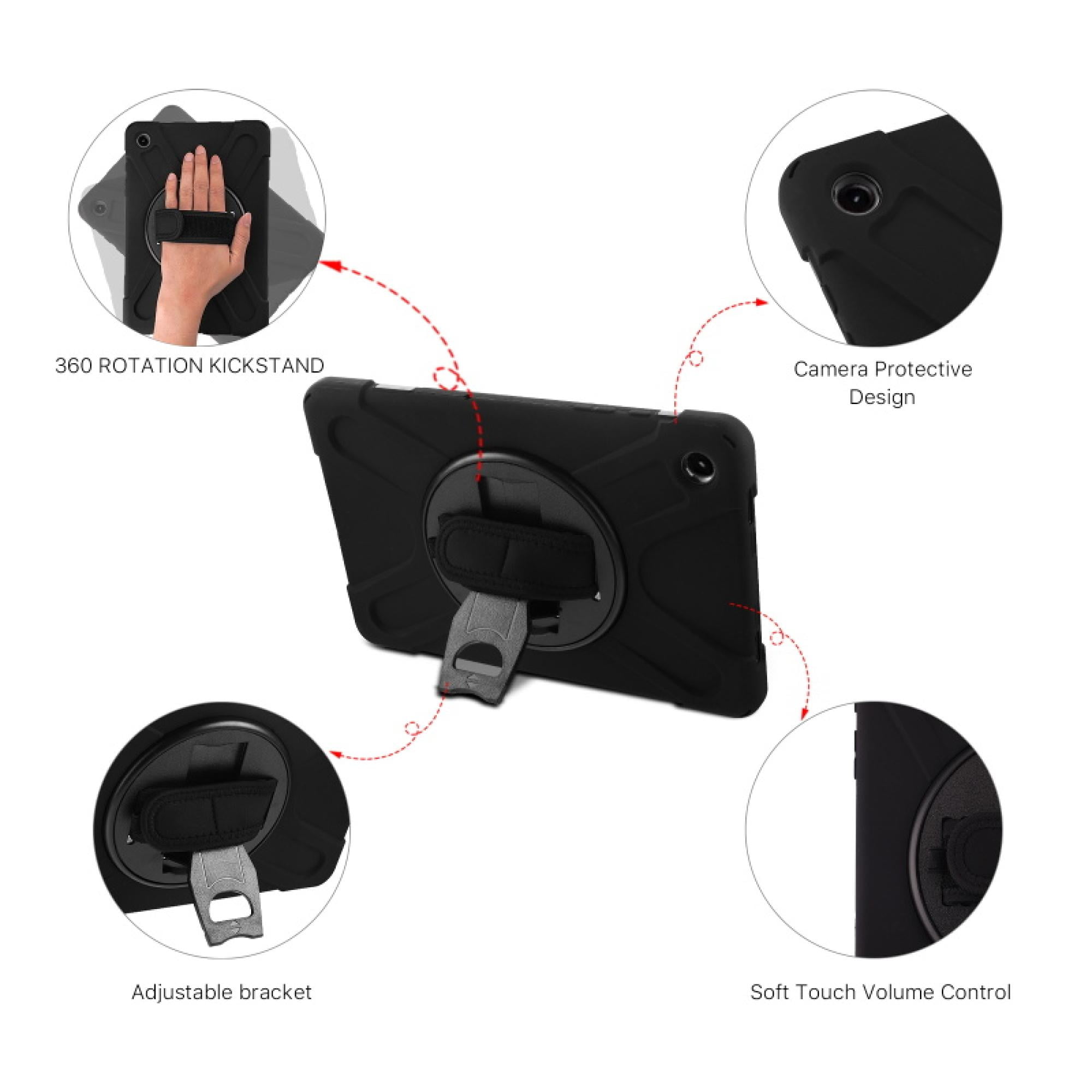 Rotatable Stand Heavy Duty Rugged Protector Case with Wristband for Samsung Galaxy Tab A9+ 5G – Black