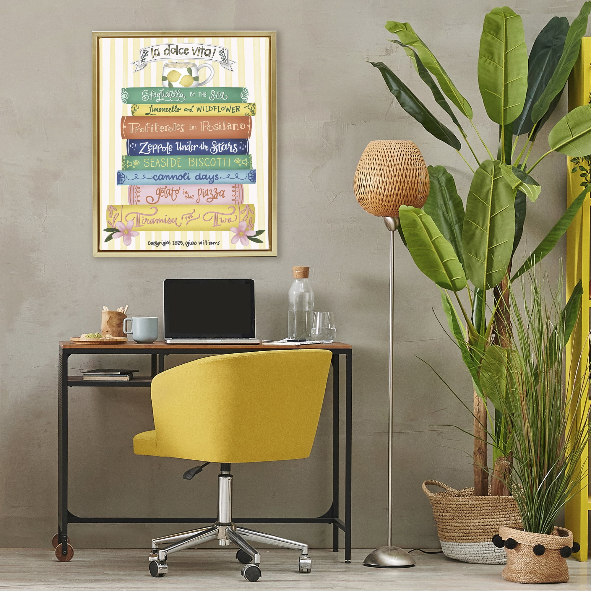 Stupell Industries Italian Kitchen Cook Books Gold Framed Floater Canvas Wall Art, design by Giao Williams