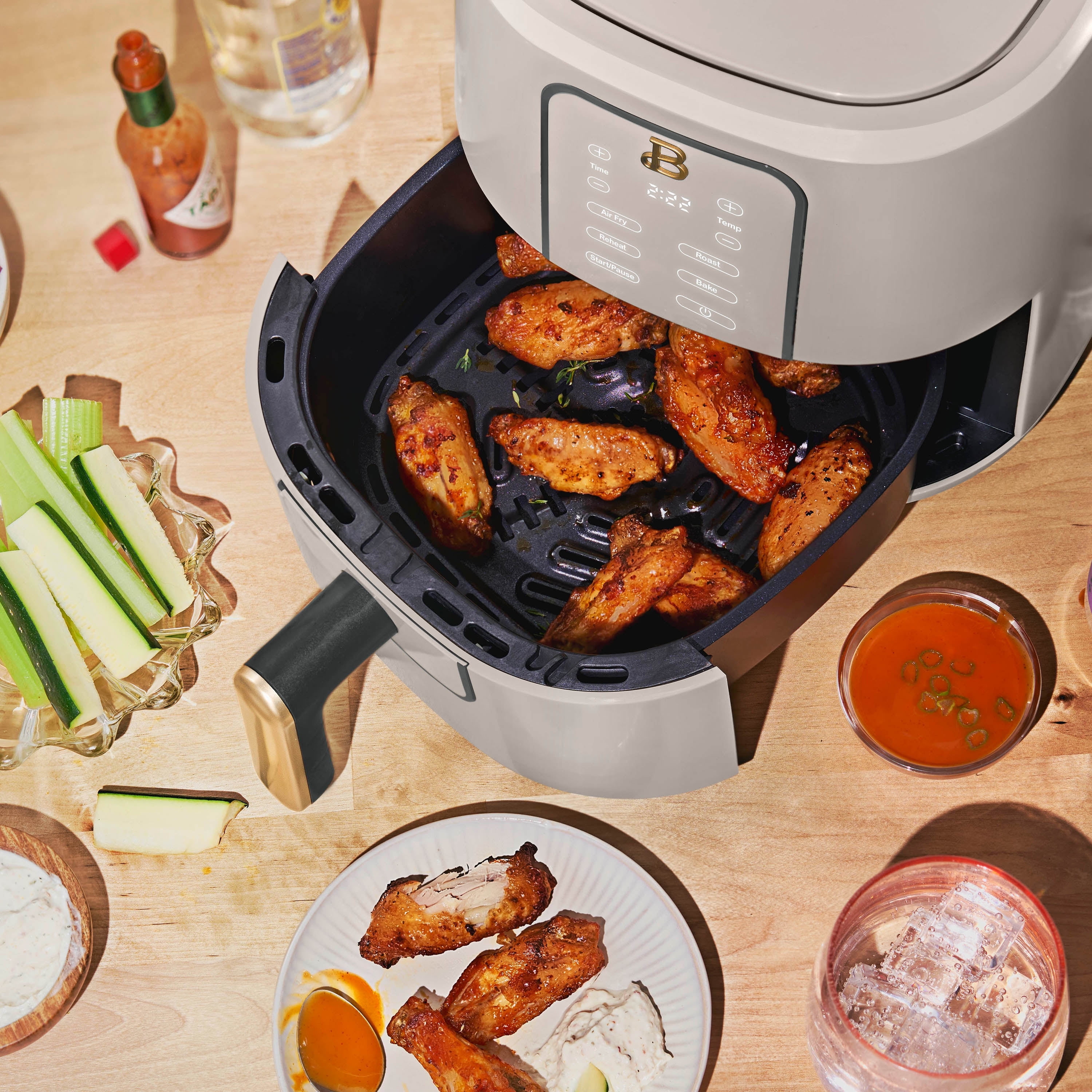 Beautiful 3 Qt Air Fryer with TurboCrisp Technology, EverGood Ceramic Nonstick Coating, Porcini Taupe by Drew Barrymore