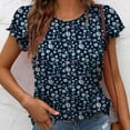 thumbnail image 4 of JANDEL Summer Tops for Women Dressy Casual Flowy Chiffon Blouse Double Ruffle Short Sleeve Dark Blue S-2XL, 4 of 7