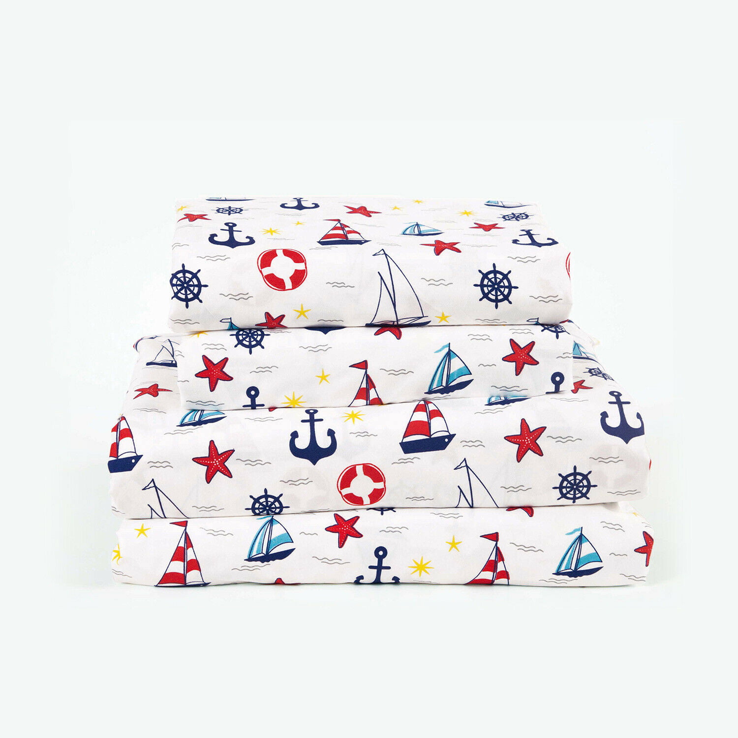 Grey Boat House for Kids SAILBOAT SHIP PIRATE SHIPS  Twin Sheet Set ~ Red Blue 