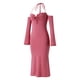 thumbnail image 5 of Vestido Largo Con Tirantes Vestido halter con manga y hombros descubiertos Traje clubwear (Rojo sandía S) Ygjytge para Mujer Melon rojo T M, 5 of 9