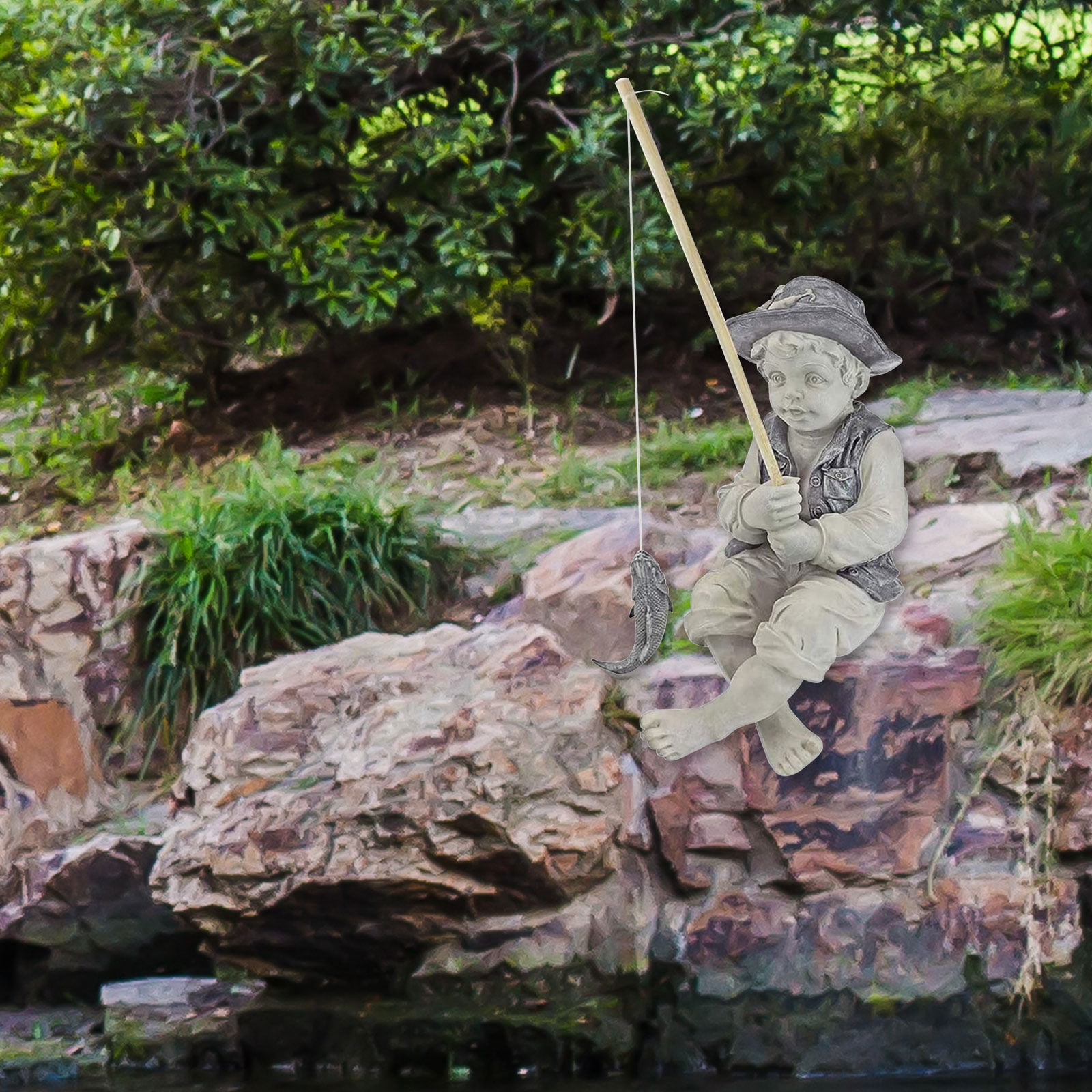 Garden Statue Resin Fisherman Gone Fishing Boy Garden Sculpture Ornaments