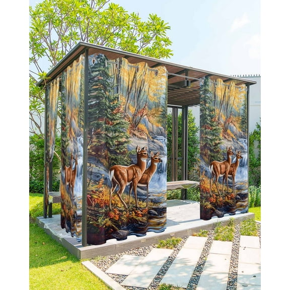 nqOlkjepod Outdoor Curtains for Patio Waterproof, Autumn Deer Outdoor Privacy Panels Grommet, Farmhouse Elk River Blackout Outside Curtains for Porch/Cabana/Pergola/Gazebo 54"x84", 1 Panel