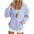 thumbnail image 2 of yardsong Women's Oversized Zip Up Hoodie Fleece Vintage Y2K Jacket Drawstring Long Sleeve Lightweight Casual with Pockets Light Blue,L, 2 of 4