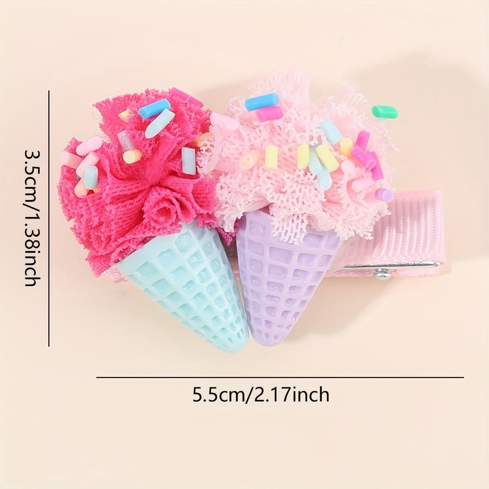 Cute ice cream style hair clips for summer, colorful polyester hair clips, sweet bangs clips, universal hair accessories for birthday parties.