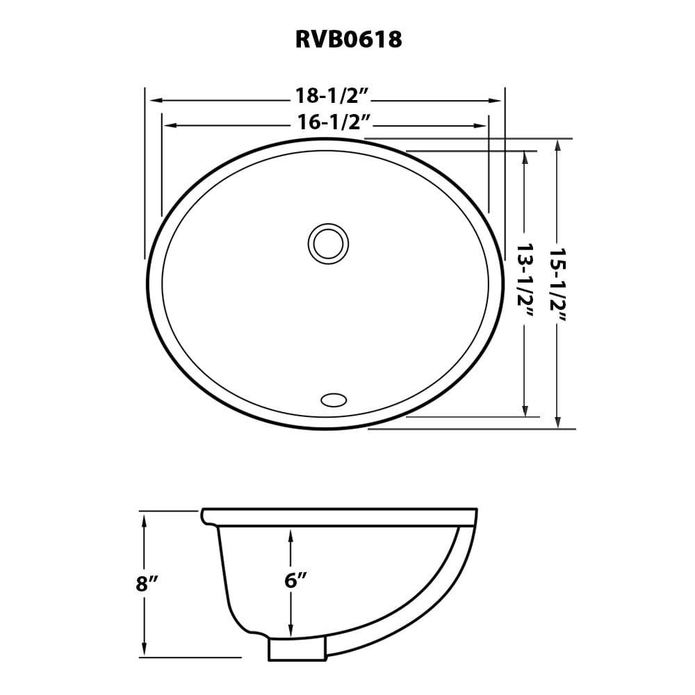 Ruvati 18 x 15 inch Undermount Bathroom Sink White Oval Porcelain Ceramic with Overflow - RVB0618