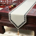 thumbnail image 6 of Table Runners,Solid Color Flannel Tassel Table Runners With Edge Design,Anti-slip Dust-proof Table Runner For Teahouse TV Cabinet Dining Table -Lake Blue-33x200cm, 6 of 9