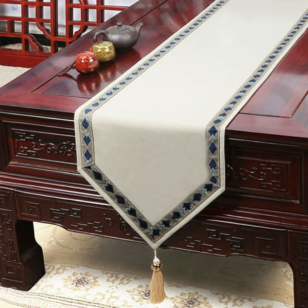 

Table Runners Solid Color Flannel Tassel Table Runners Dustproof Table Runner For Dining Cabinet-Beige-33x230cm