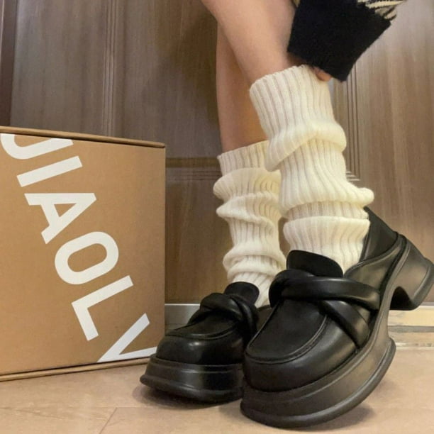 Calcetines grises para mujer, calcetines acolchados de punto para otoño e invierno, calcetines gruesos y sencillos a juego para piernas delgadas, calcetines para mujer