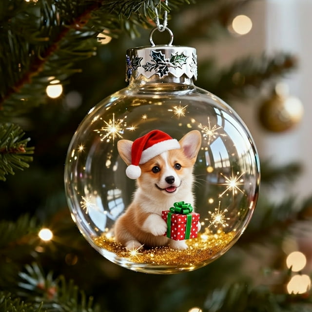 YoGold Clear Christmas Dog Ball Assorted Dogs Transparent Hanging Balls With Pet Stuffed Decorations Shatterproof Plastic Baubles for Xmas Tree Party Wreath Decor C