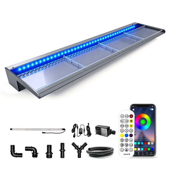 LONGRUN with lid Waterfall Spillway, APP Control Multi-Color LED Light Outdoor Pool Fountain, Acrylic Water Spillway Koi Pond Waterfalls Fountains Kit for Garden Patio Swimming Pool Decoration-35.4"