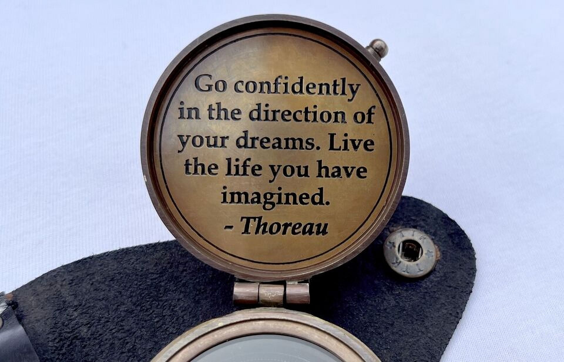 Go Confidently Brass Pocket Compass with Leather Case for Hiking Camping Compass