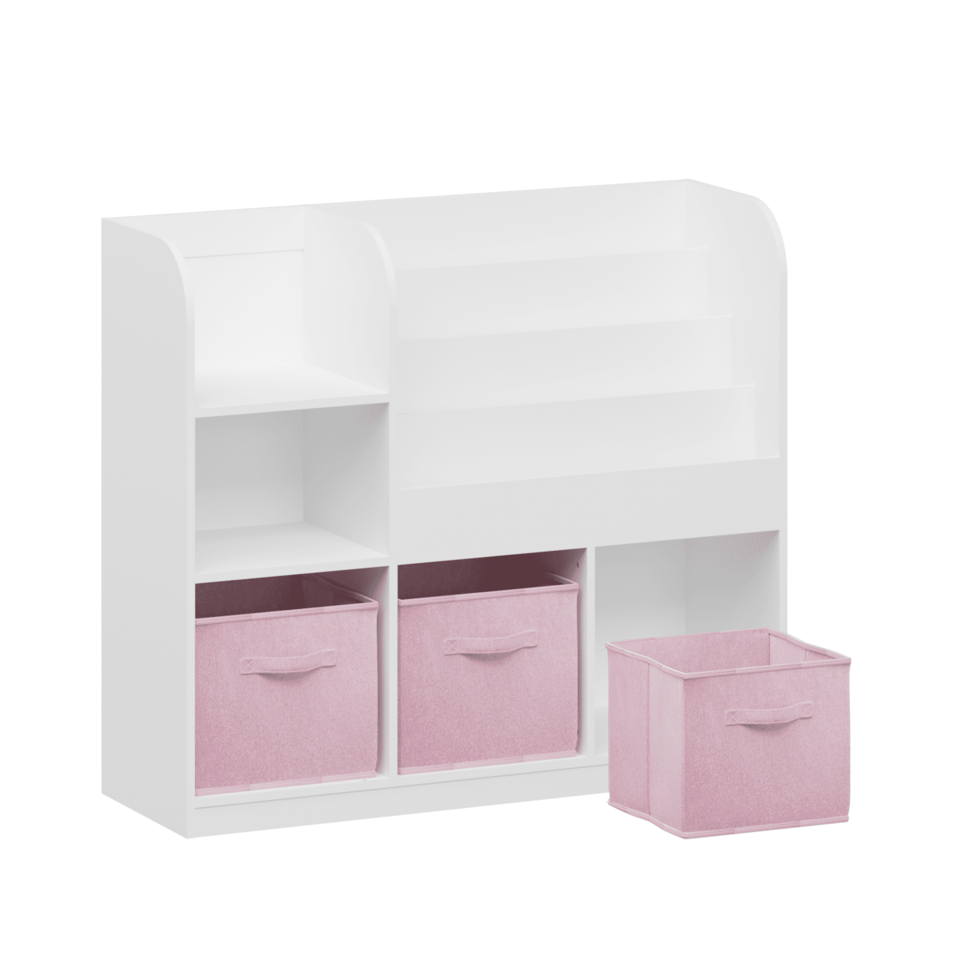 Aukfa Kids Bookcase with 3 Collapsible Drawers,Bookshelf Display Stand Toy Storage Organizer for Bedroom/Playroom,Pink
