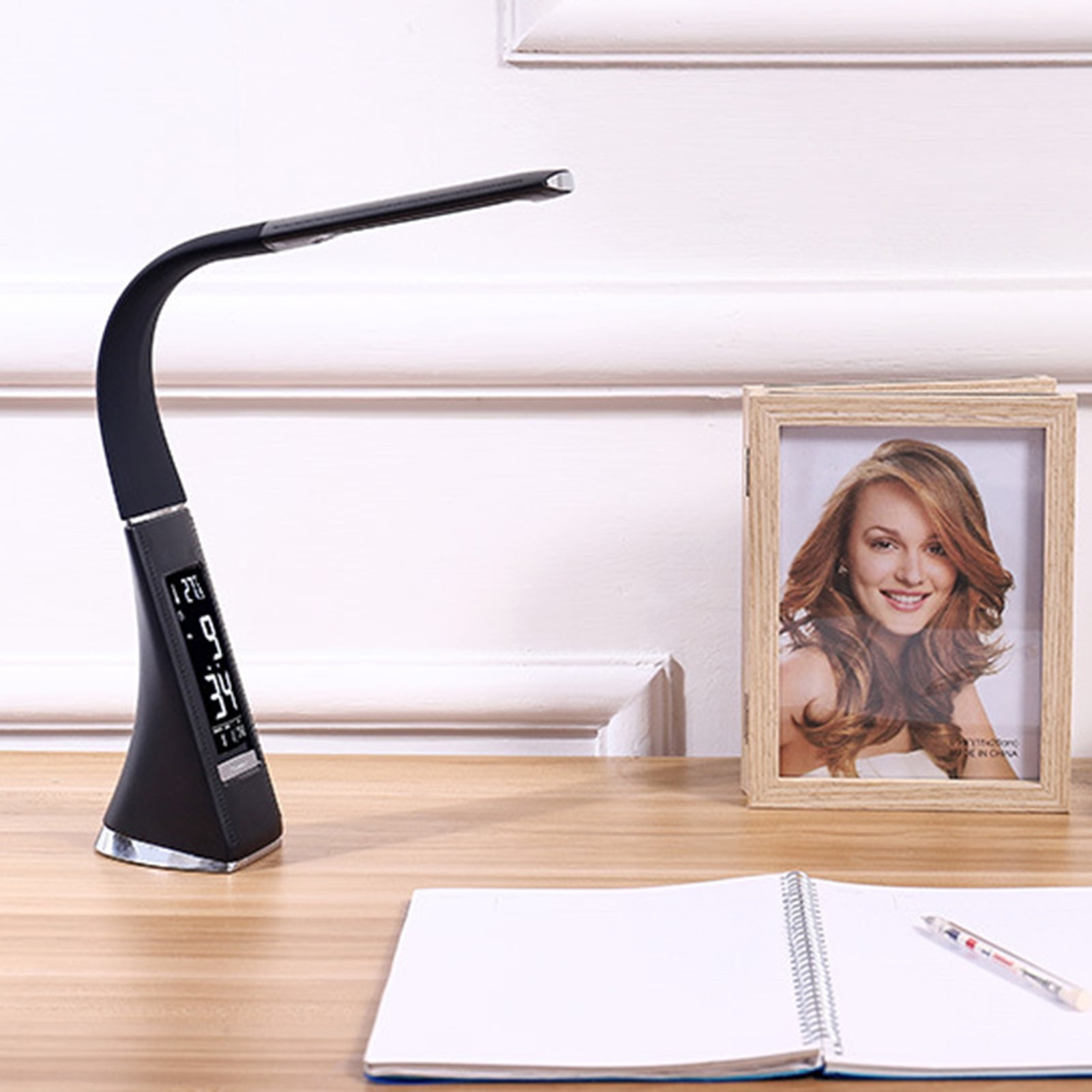 MIXFEER Multifunctional LED Desk Lamp Eye-Caring Table Lamp Adjustable Study Desk Light with Calendar Thermometer Time Alarm Clock Function Dimmable 3 Mode Light Touch Control for Office Home