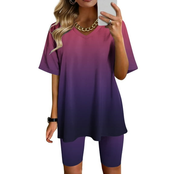 TAGOLD Womens Two Piece Outfits Sets,Women Fashion V-Neck Blouse Short Sleeve Tops Shorts Casual Suit Sets