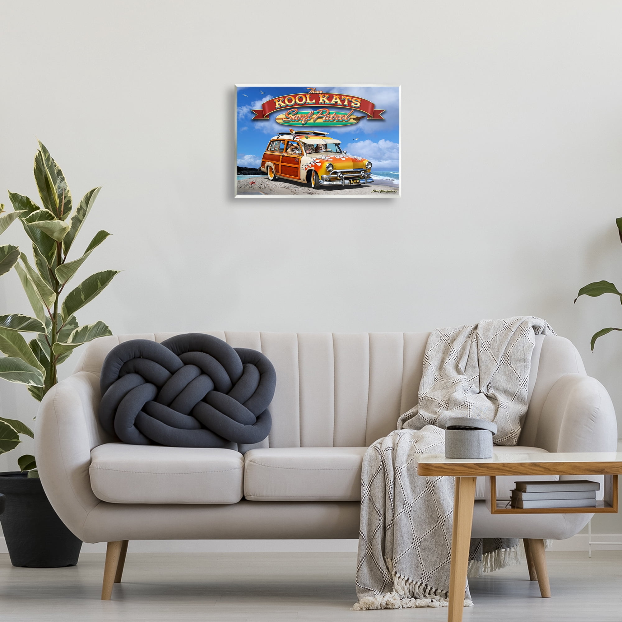 Stupell Industries Kool Kats Beach Transportation Painting Unframed Art Print Wall Art, 19 x 13