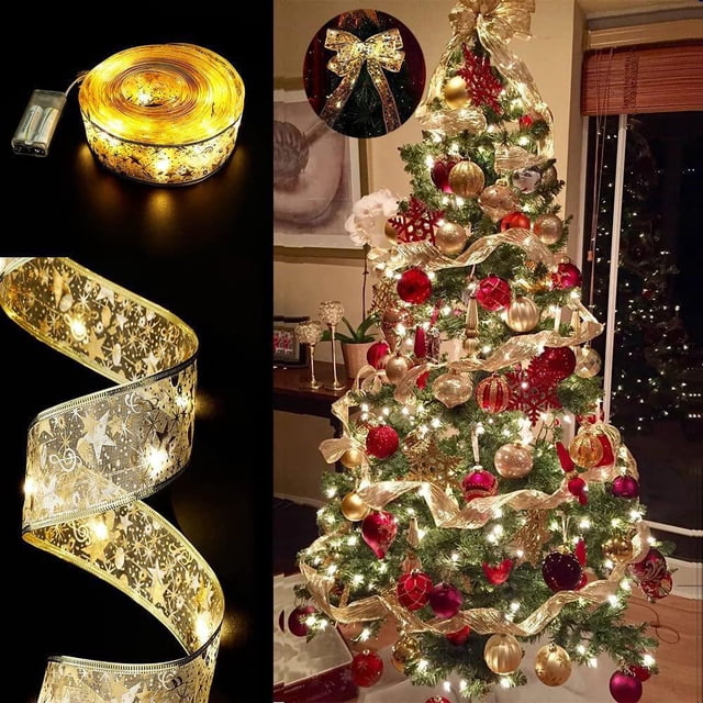 Cinta de Navidad, luz de hadas, decoración de Navidad, lazos DIY, cadena, adornos de árbol de luz para el hogar, decoración de Navidad de A?o Nuevo 2023