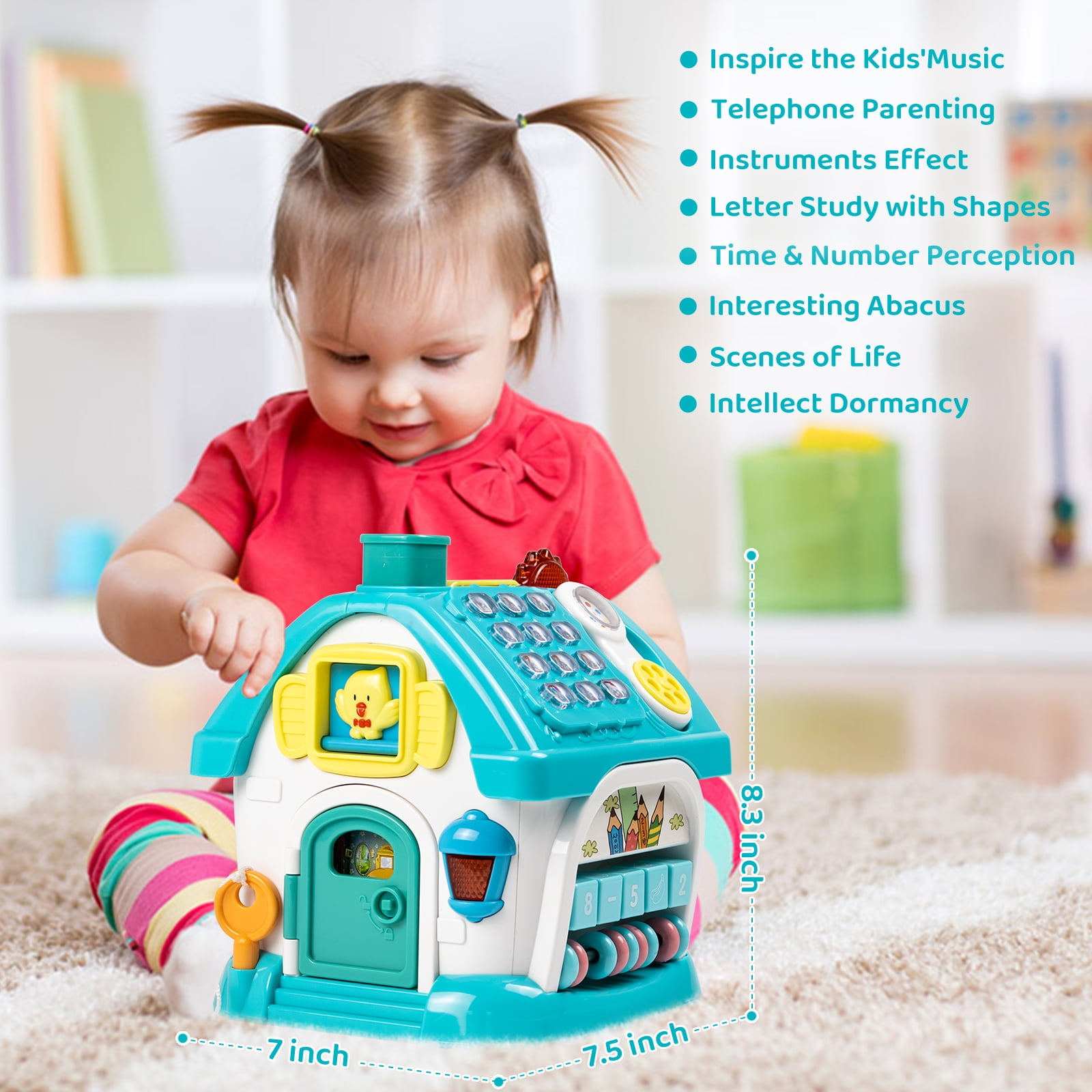 Marstone Baby Toys for 1 2 3 Year Old, Toddler Toys Age 1-2, 6-in-1 Montessori Toys House with Sound/Lights/Music/Clock/Telephone/Car