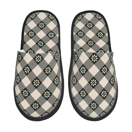 

Slippers for Women Men Daisy plaid black Warm Womens Mens House Shoes Bedroom Slippers Fuzzy Memory Foam Slippers Winter House Indoor Shoes Aesthetic Dorm Slippers