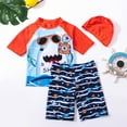 thumbnail image 3 of Usaibhir Boys Two Pieces Swimsuit Set Short Sleeve Kids Rash Guard Boys Bathing Suit with Sun Cap for 9-10T Orange, 3 of 6