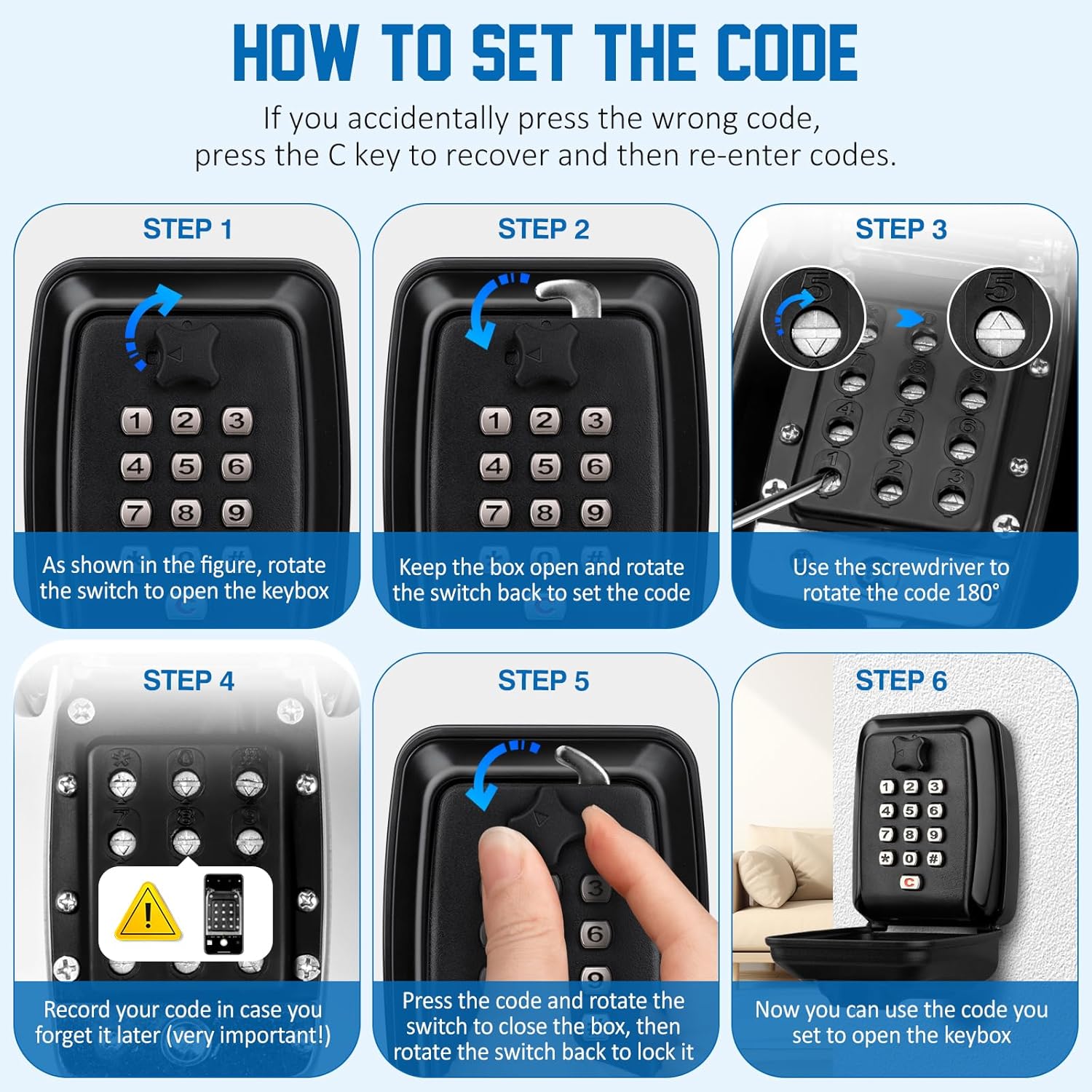 Wall Mounted Key Lock Box Waterproof 12 Digit Combination Security Lock with Weatherproof Cover for Home Garage Office