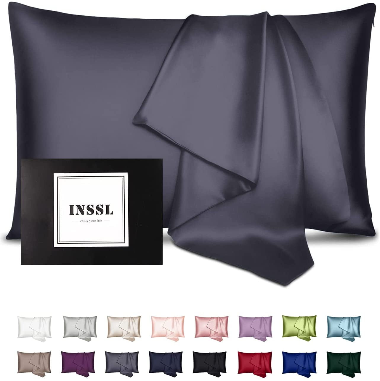 Silk Pillowcase for Women, Mulberry Silk Pillowcase for Hair and Skin and Stay Comfortable and Breathable During Sleep. Dark Grey, 20&times;26