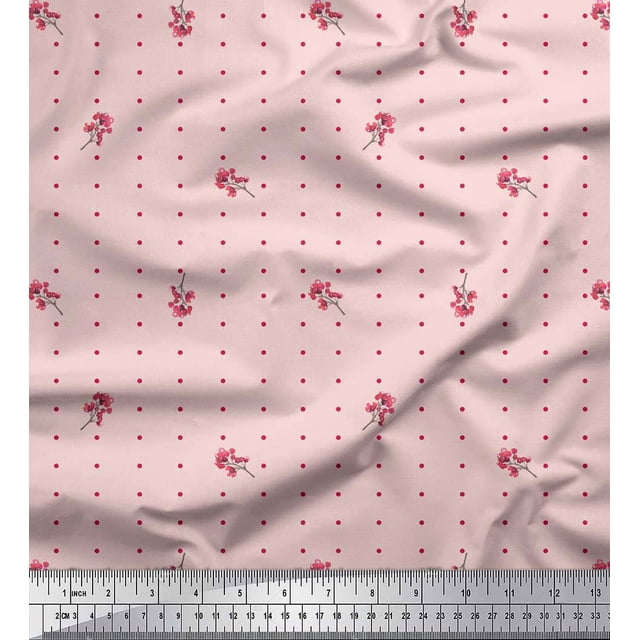 Soimoi Pink Heavy Canvas Fabric Berries & Dots Print Fabric by the Yard 58 Inch Wide